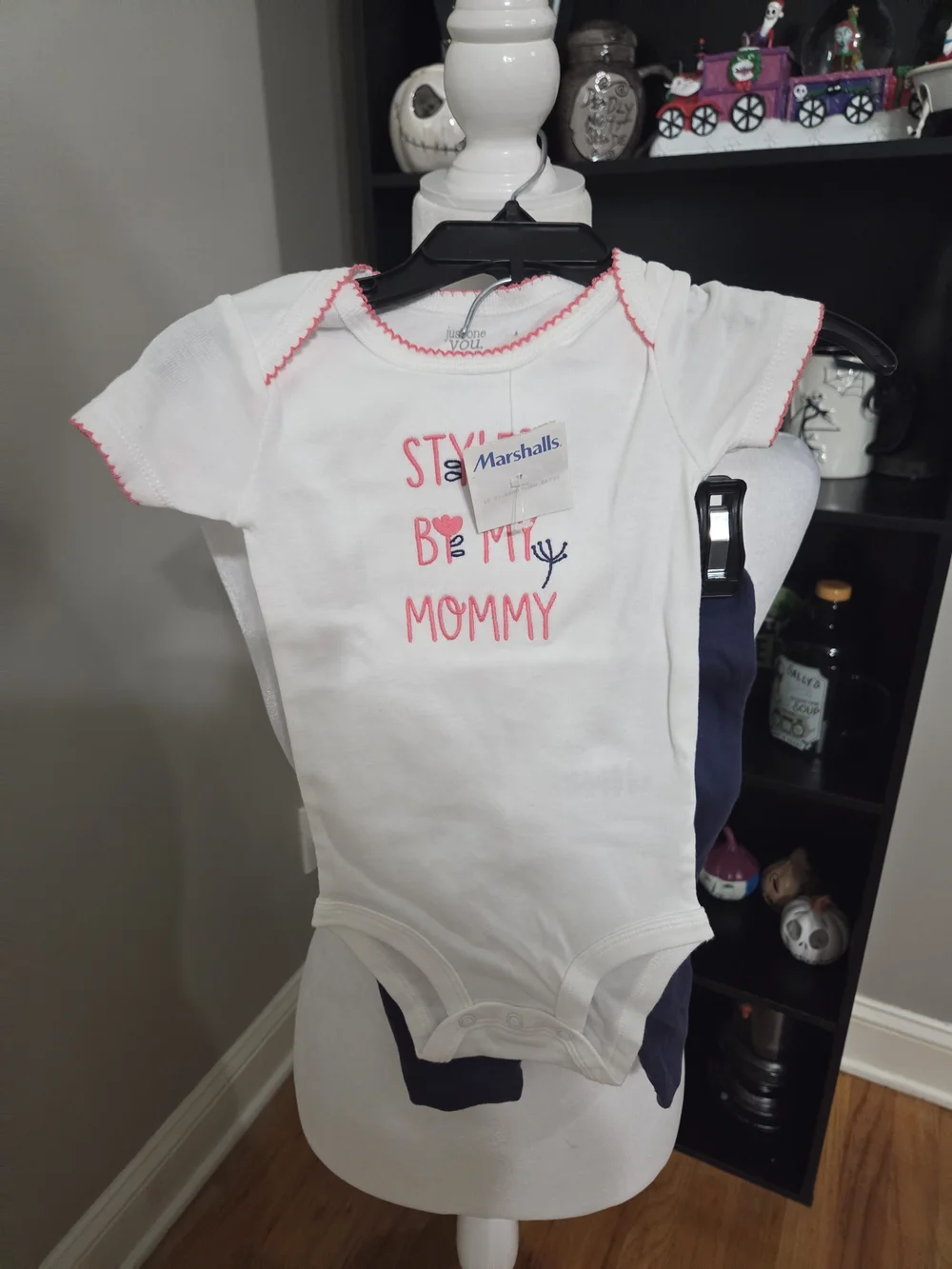 Marshalls White Baby One-Piece with Pink Trim and Graphic Set